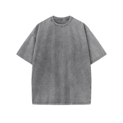 Tricou Bărbătesc Supradimensionat Spălat Gri Vintage Gât Rotund Mânecă Scurtă Casual Top de Bază