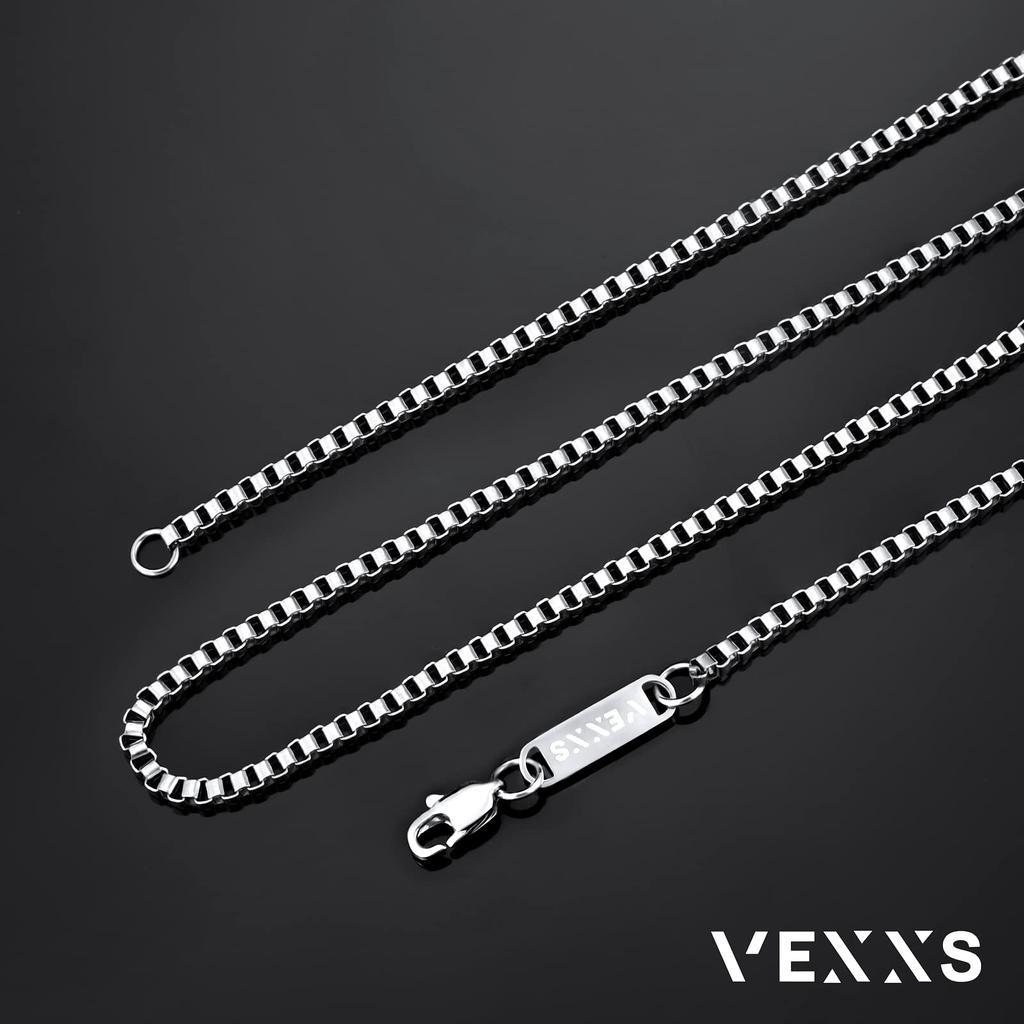 VEXS Venetian Chain Necklace for Men, 2mm Wide, 18K Gold Plated Box Chain, Unisex, 45cm, 50cm, 55cm, 60cm, 65cm (2mm White Gold Square, 55.00)