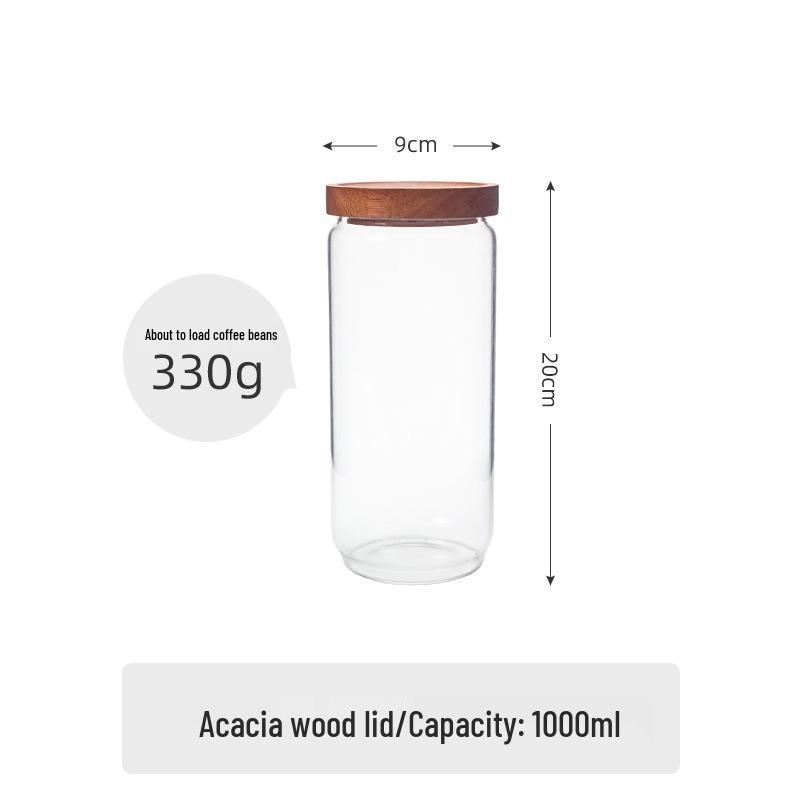 Acacia Wood-Lid Glass Jar for Coffee, Grains, Cereals, Dried Fruits, or Tea Storage