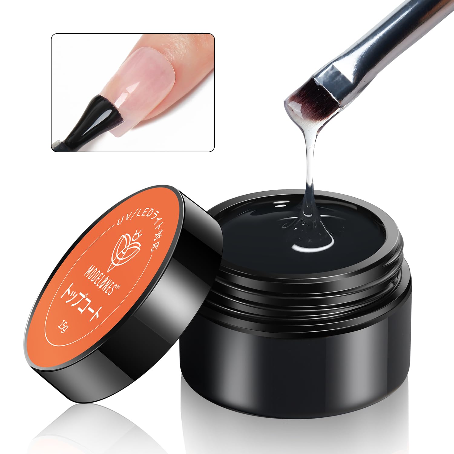 Modelones Gel Nail Top Coat Base Coat 15g Clear Top No Wiping Glossy Large Capacity Top & - Non-Wipe Coat, Required, All-in-One Gel, Finish,