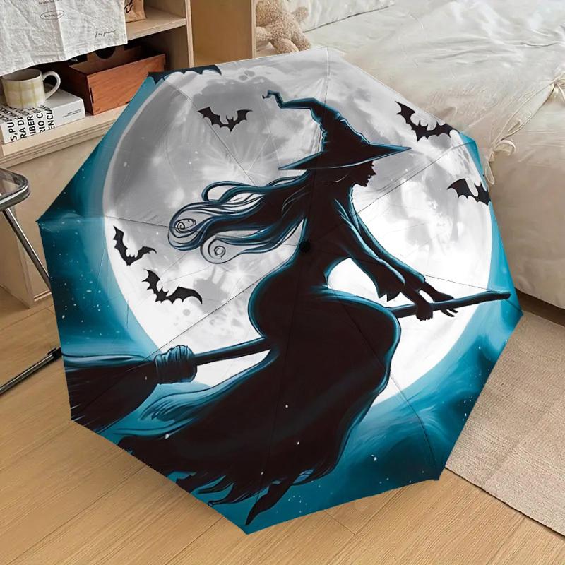 1PC Witch Moon Automatic Folding Umbrella - Compact 8-Rib Design, Durable Plastic & Iron, Lightweight for Outdoor Daily Use, Festive Gift098