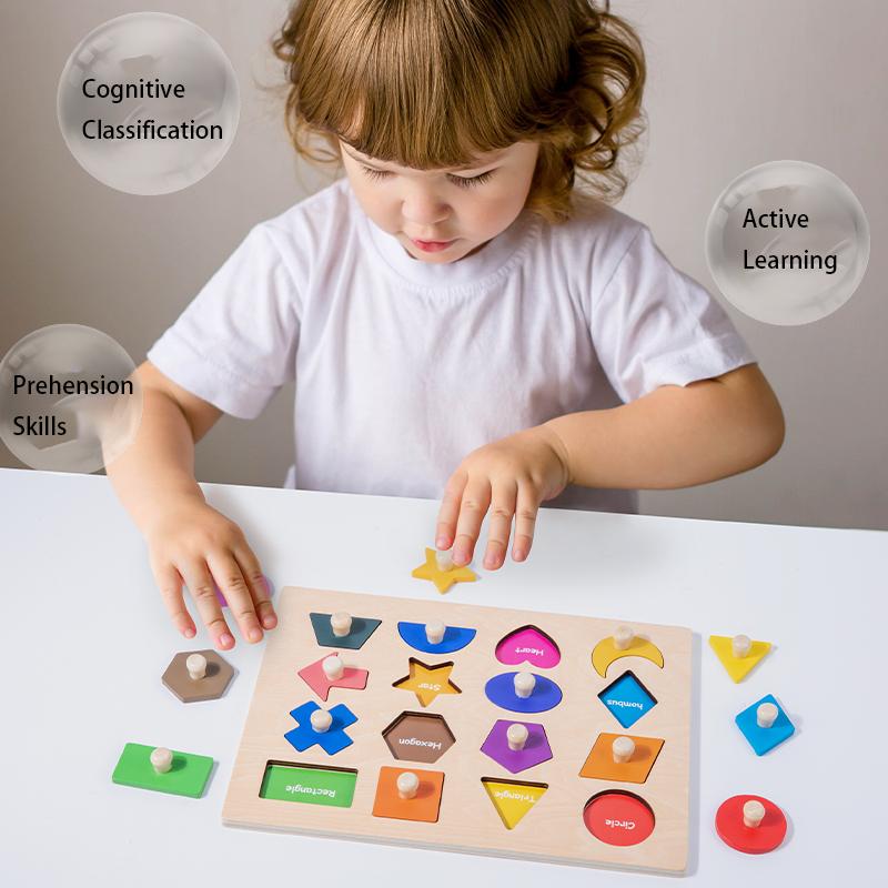 Montessori Preschool Teaching Aids Puzzle Montessori Magnetic Geometric Shape Inlay Board Wooden Shape Hand-grabbing Board Toys