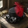 Adult Black Top Hat with and Red Feather Decoration for Costume