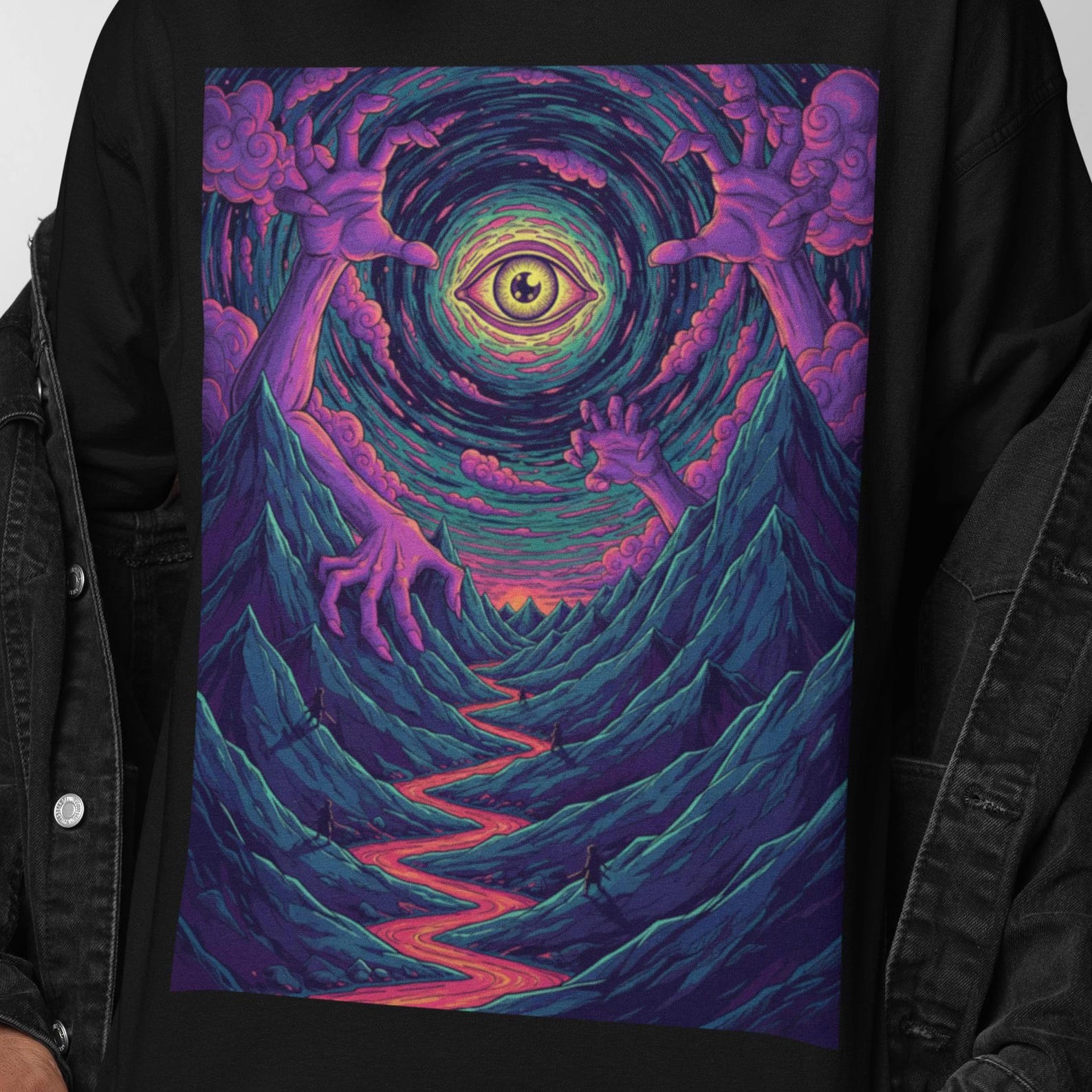 Watcher of the Void T-Shirt | Psychedelic Apparel | Surreal Cosmic Eye Portal Art, Trippy Nightmare Landscape Fantasy Graphic Tee M