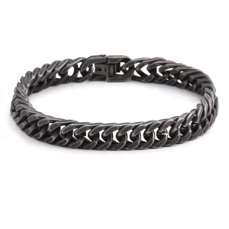 Mens Titanium Steel Cuban Link Bracelet Retro Bold Style Accessory