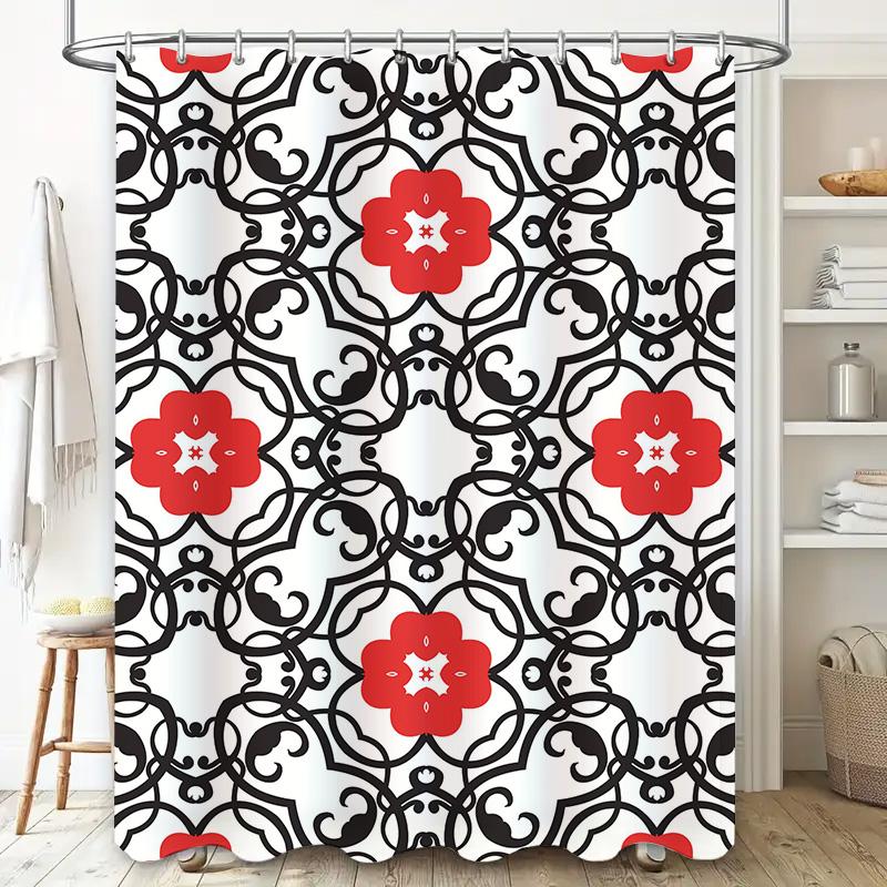 Elegant Floral Shower Curtain Rustic Boho Style with Peacock Design 3D Printed Waterproof Bath Mat Set for Bathroom Decoration