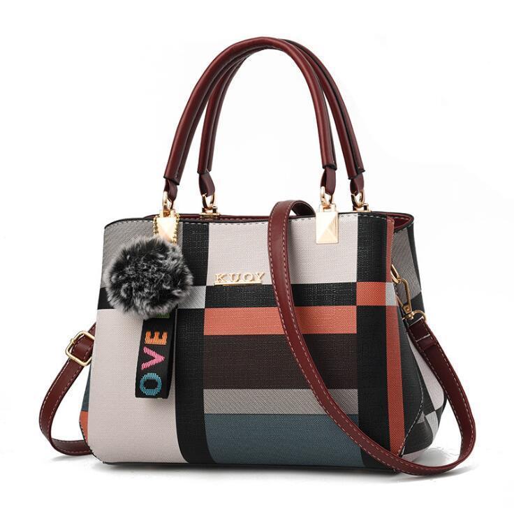 WTEMPO Solid Color Versatile Women's Zipper Handbags Large Capacity Singer Shoulder PU Bags Mom Crossbody Bags with Plush Ball