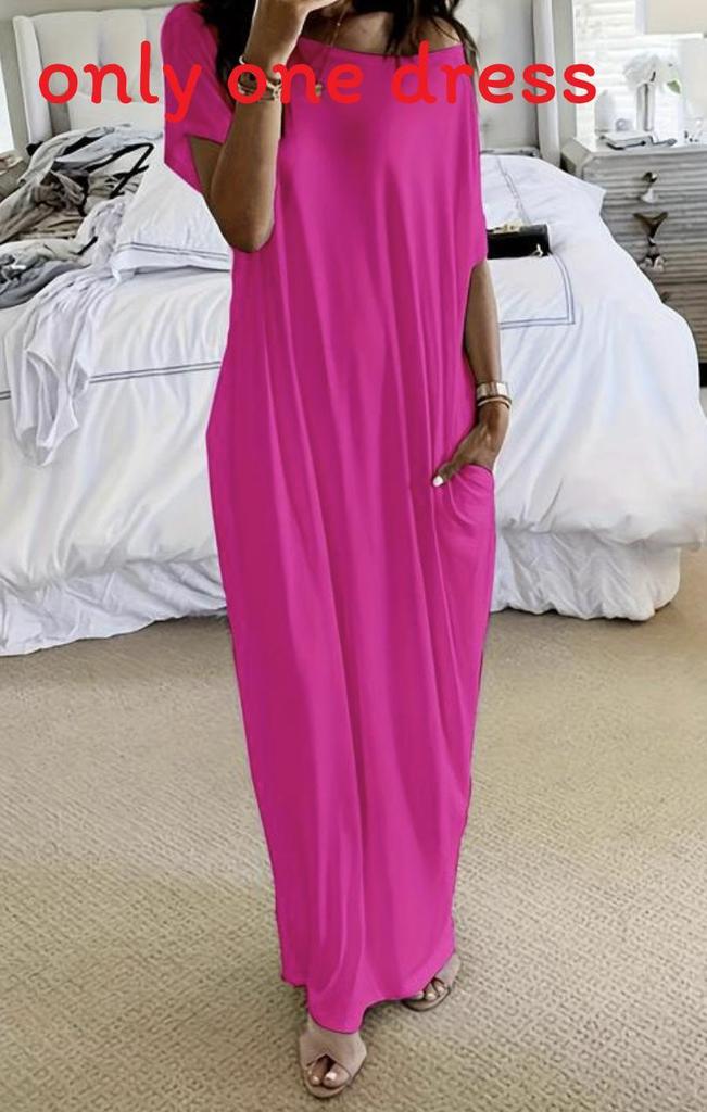 Milk Silk Casual Long Dress With Short Sleeves And Oneshoulder Neck For Summer Wear