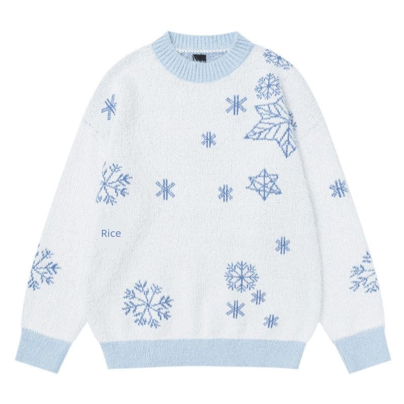 51 Hip-Hop European and American Street Style Hiphop Snowflake Mohair Sweater for Men and Women, Winter Thickened Couple Knitwear Sweater