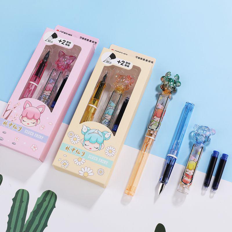 Crystal Blue Fountain Pen with 4 Replaceable Erasable Ink Cartridges