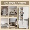 78 x 35 x 172 cm Bathroom Cabinet, Moisture-Resistant Paint, Double Laundry Basket, Four Open Compartments, One Door, Adjustable Shelves, White