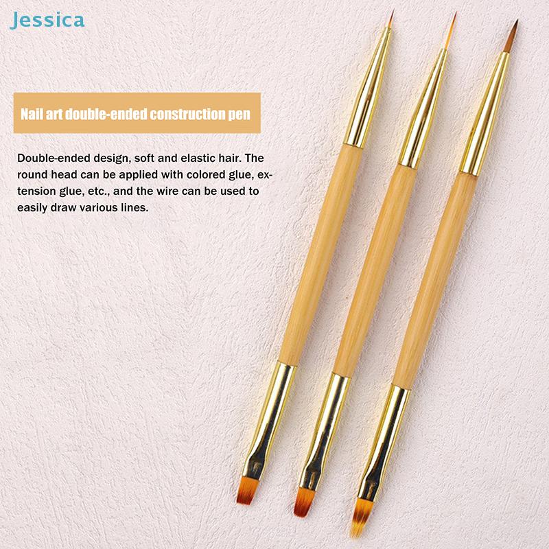 Dual-End Nail Art Brush Set - Bamboo Handle Nail Art Tools For Coloring Lining Nail Extension