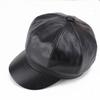 1PC PU Leather Winter Fall Peaked Caps Adjustable Painter Hat New Berets Women Hat Solid Color Beret Octagon Slimming Face