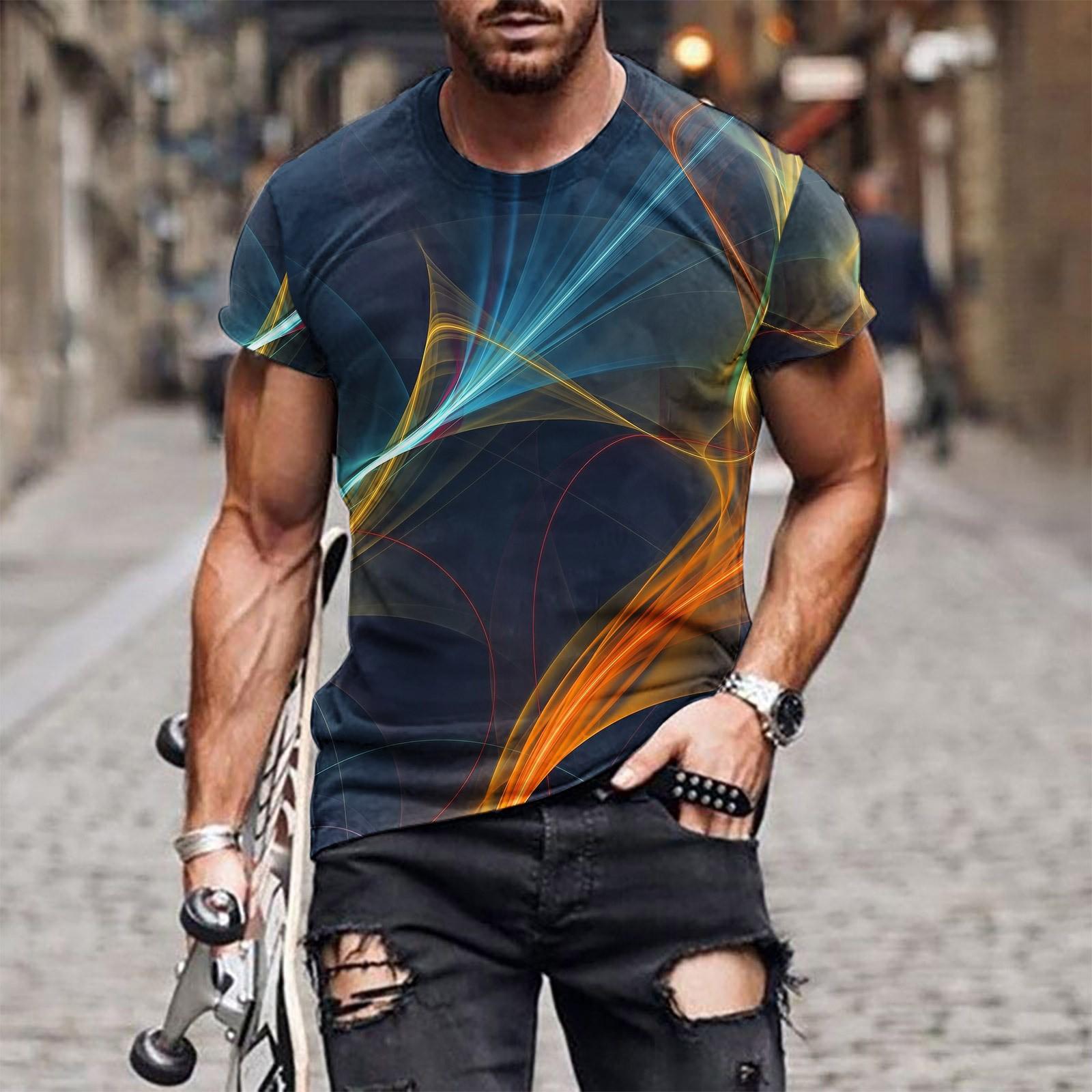 

Повседневная футболка с короткими рукавами в европейском и американском стиле с круглым вырезом в этническом стиле и принтом в стиле ретро XXL тёмно-синий