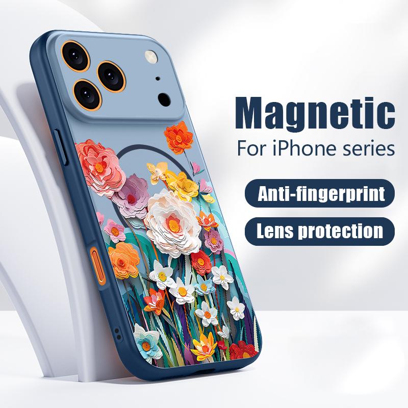 Floral Pattern Case For iPhone 17 Pro Max Hybrid TPU+PC Magnetic For Magsafe Matte Cover For iPhone 16 Pro Max 15 14 13