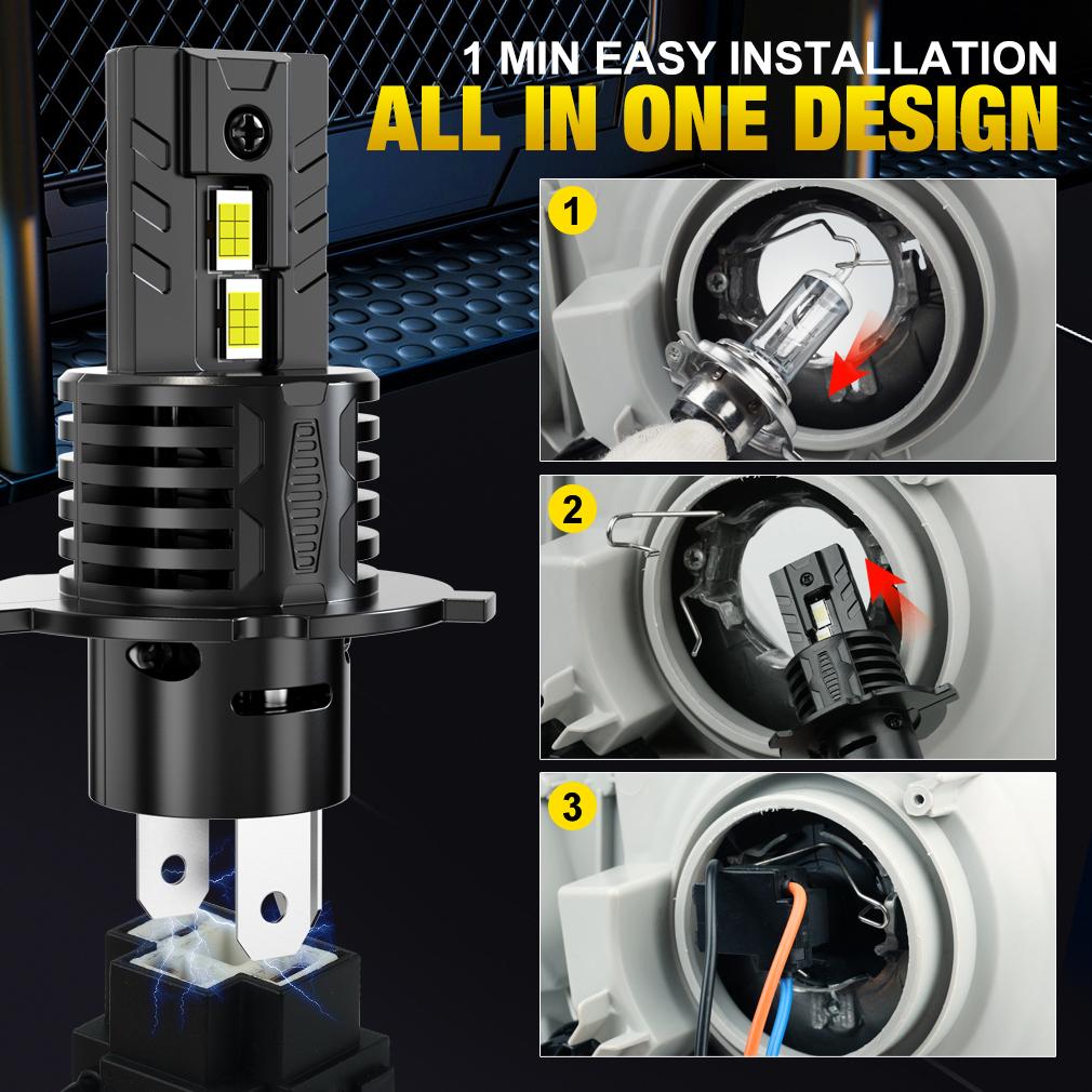 2Pcs Canbus H4 LED Headlight Bulbs High Low Beam 25000LM Car Motorcycle Lights 24pcs 3570 CSP Turbo Led Copper Tube Lamps Auto Moto Headlamp 12V 6500K