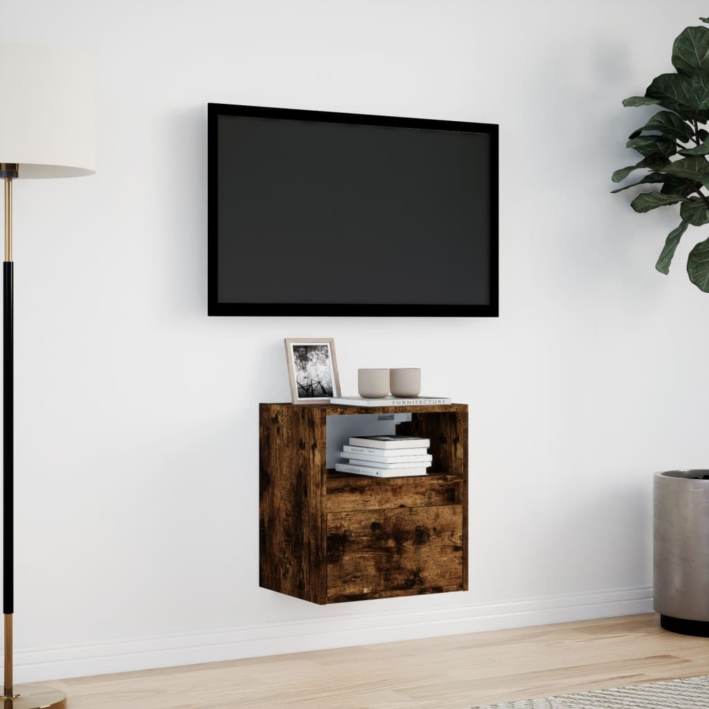 Wall Mounted TV Cabinet with LED Lighting Smoked Oak Finish 41 x 31 x 45 cm