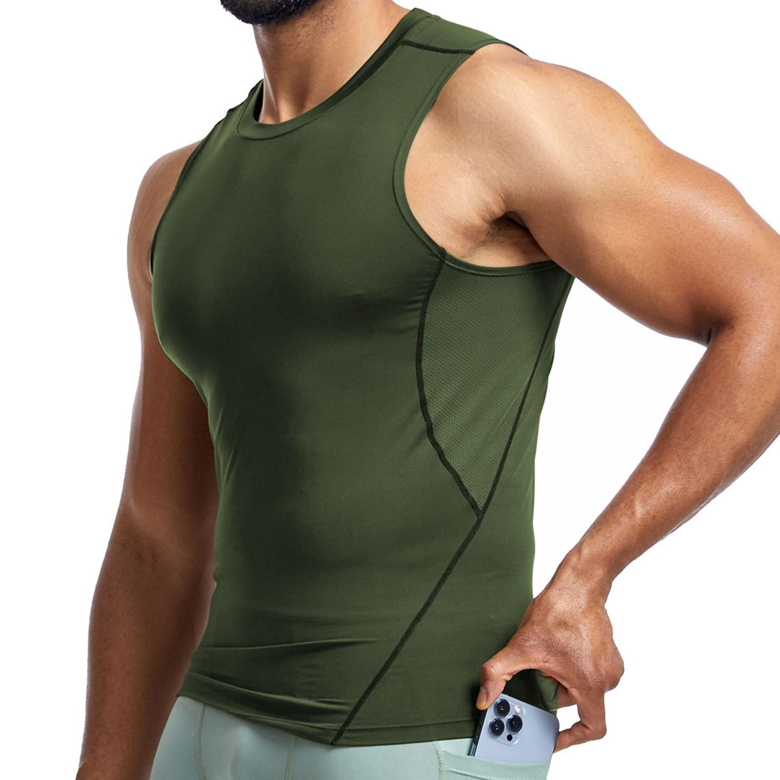 

Men s Summer Vest Tight Open Line Round Neck Sleeveless Top Sweat Fitness Training Quick-drying Vest Sports Top L армія зелений колір