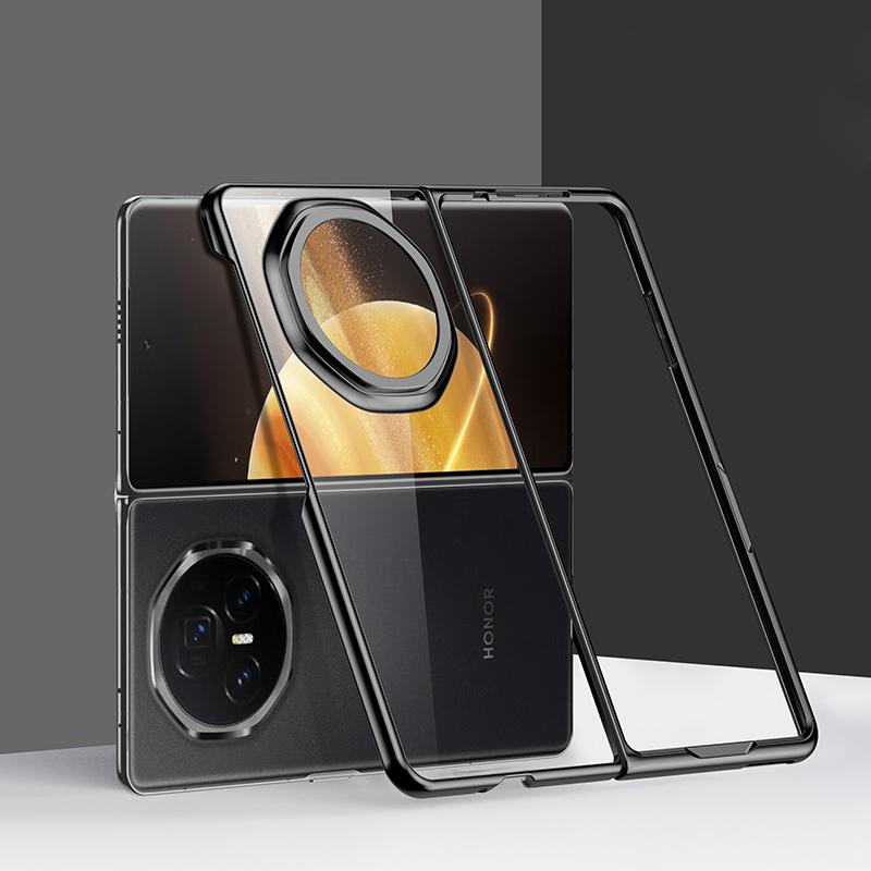 Luxury Business Plating Transparent Folding Case for Honor Magic V3 Straight Frame Ultra Thin Clear Soft Skin-friendly Feel Shockproof Protect Cover