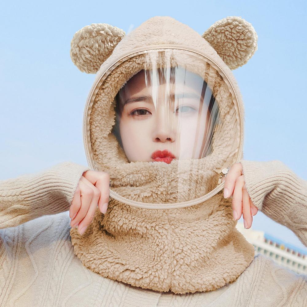 

Теплая маска для лица для езды, утолщенная плюшевая шапка-пуловер, модные шапки с полной защитой лица, для холодной погоды кофейный