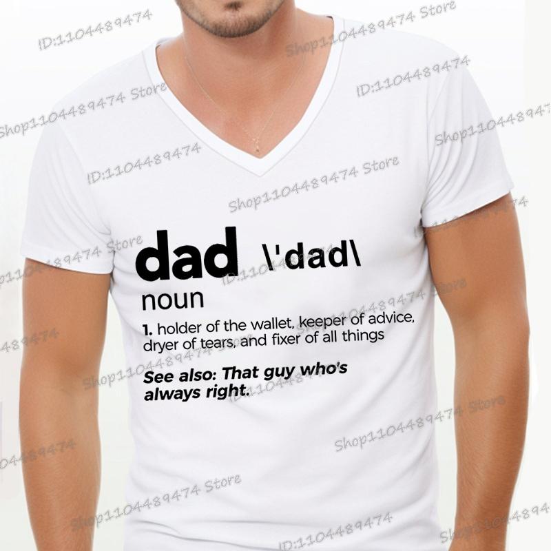 Men's T Shirt DAD Noun Printed Short Sleeved Summer Comfortable Streetwear Fashion V Neck Tees Father Birthday Gifts Male Tshirt