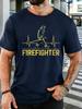 Unisex Firefighter Heartbeat Silhouette Retro Art Cotton Short Sleeve Tee Crew Neck Soft Male Summer Casual Breathable Street Top