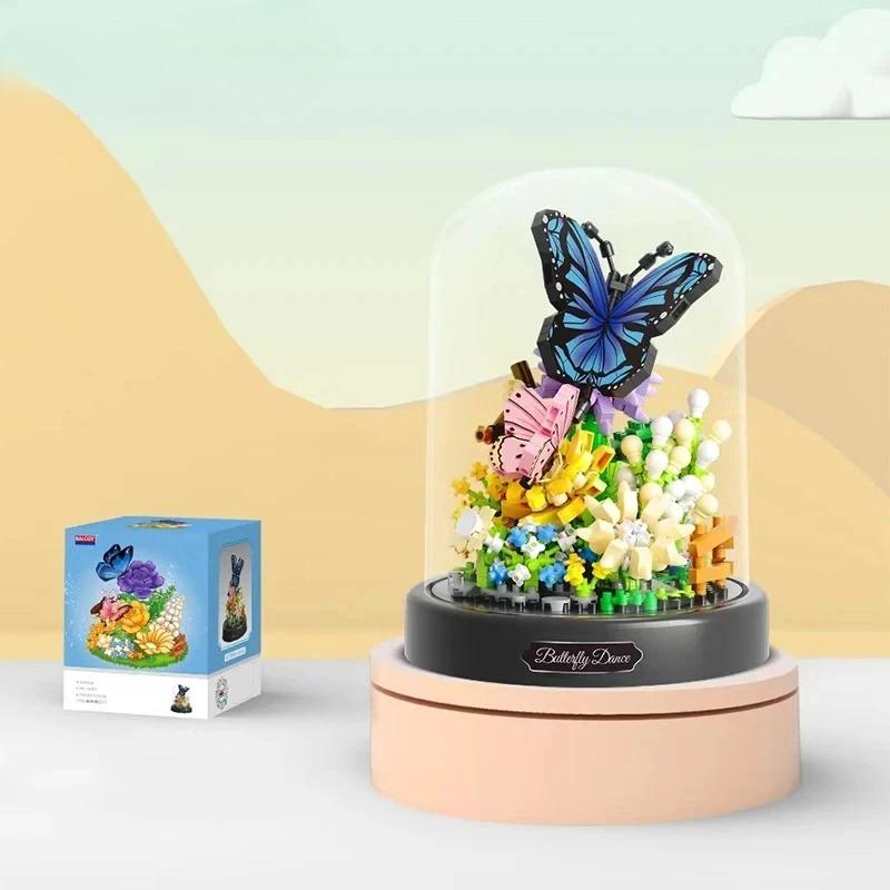 

Insect Flower Bonsai Construction Block Bee Butterfly Potted Model Blocks Set With Dust Cover Desktop Deco Kids Diy Plaything Hoilday Present With Box