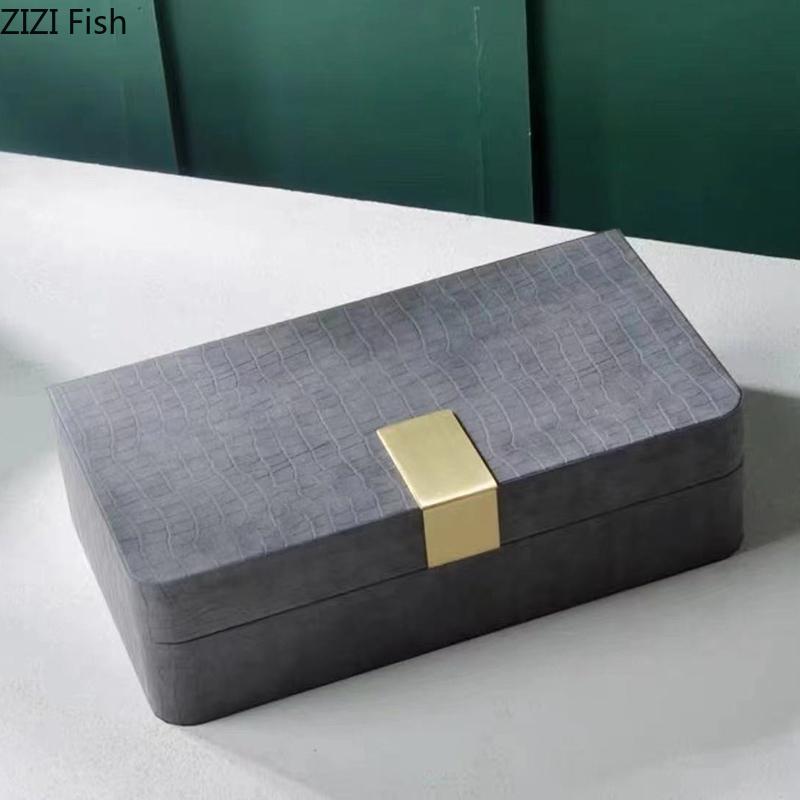 Minimalist Striped Leather Jewelry Boxes Rectangle Cosmetic Jar Dresser Table Desk Decoration Home Exquisite Jewelry Storage Jar
