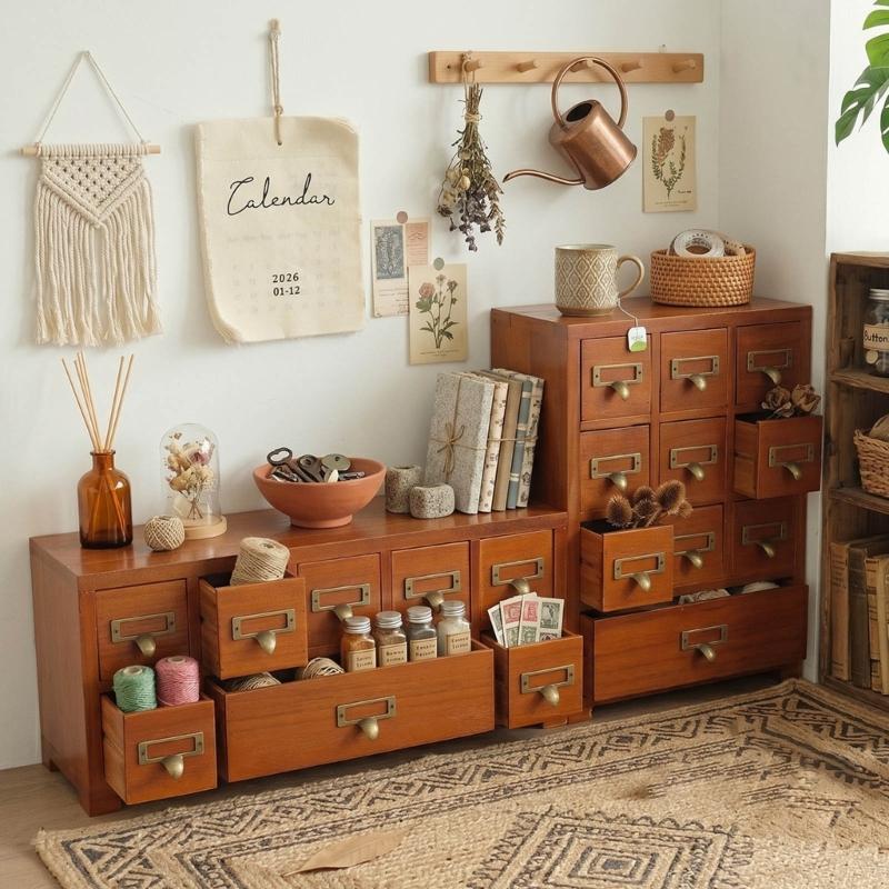 Holzaufbewahrungsbox mit 9 Schubladen für Homeoffice und Bastelzimmer Platzsparende Schreibtischorganizer