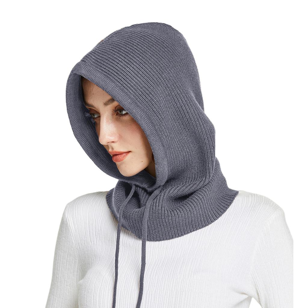 Cagoule tricotée en laine pour femme et homme, écharpe à capuche avec cordon de serrage, bonnet de protection du cou et du visage pour couple