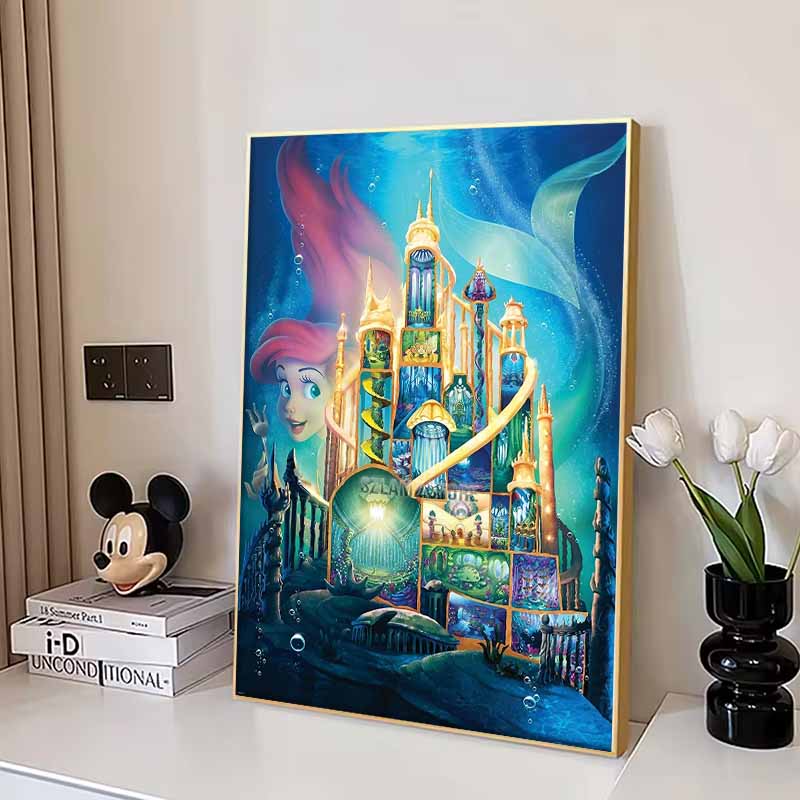 Disney Diamond Painting The Little Mermaid Atlantis Castle Cross Sectional Artwork 5D Diamond Painting Art Embroidery Cross-Stitch Room Decoration