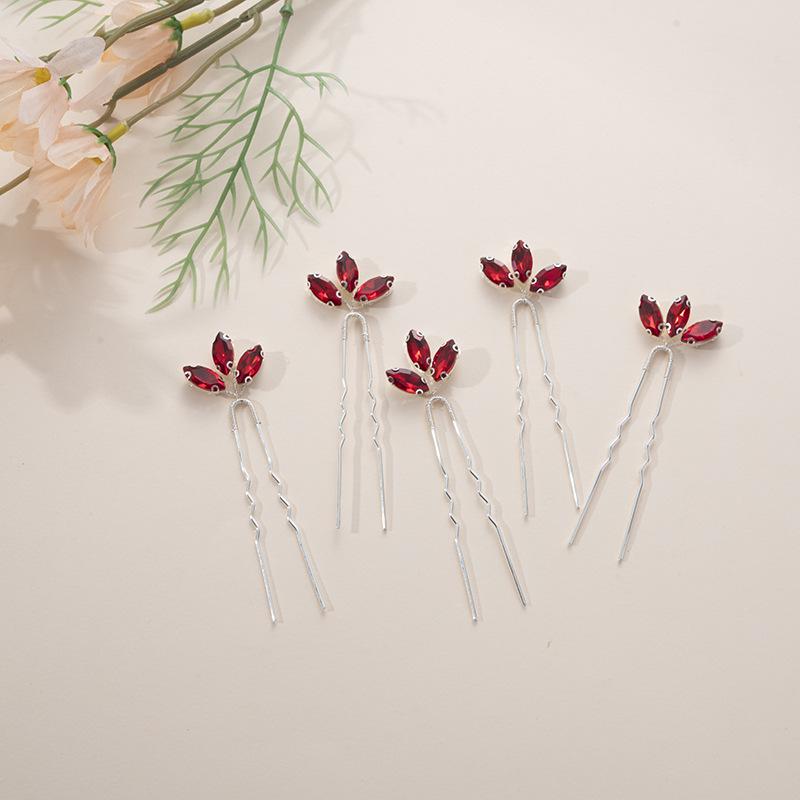 Vintage Bruidshaaraccessoireset: Vijfdelige Kristallen Hoofdtooi en Haarspelden in Groen, Rood, Zwart