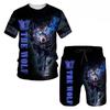 2 Piece Set Mens Retro 3D Printed Summer Suit Round Neck T-shirt Animal Fashionable Loose Sports Shirt