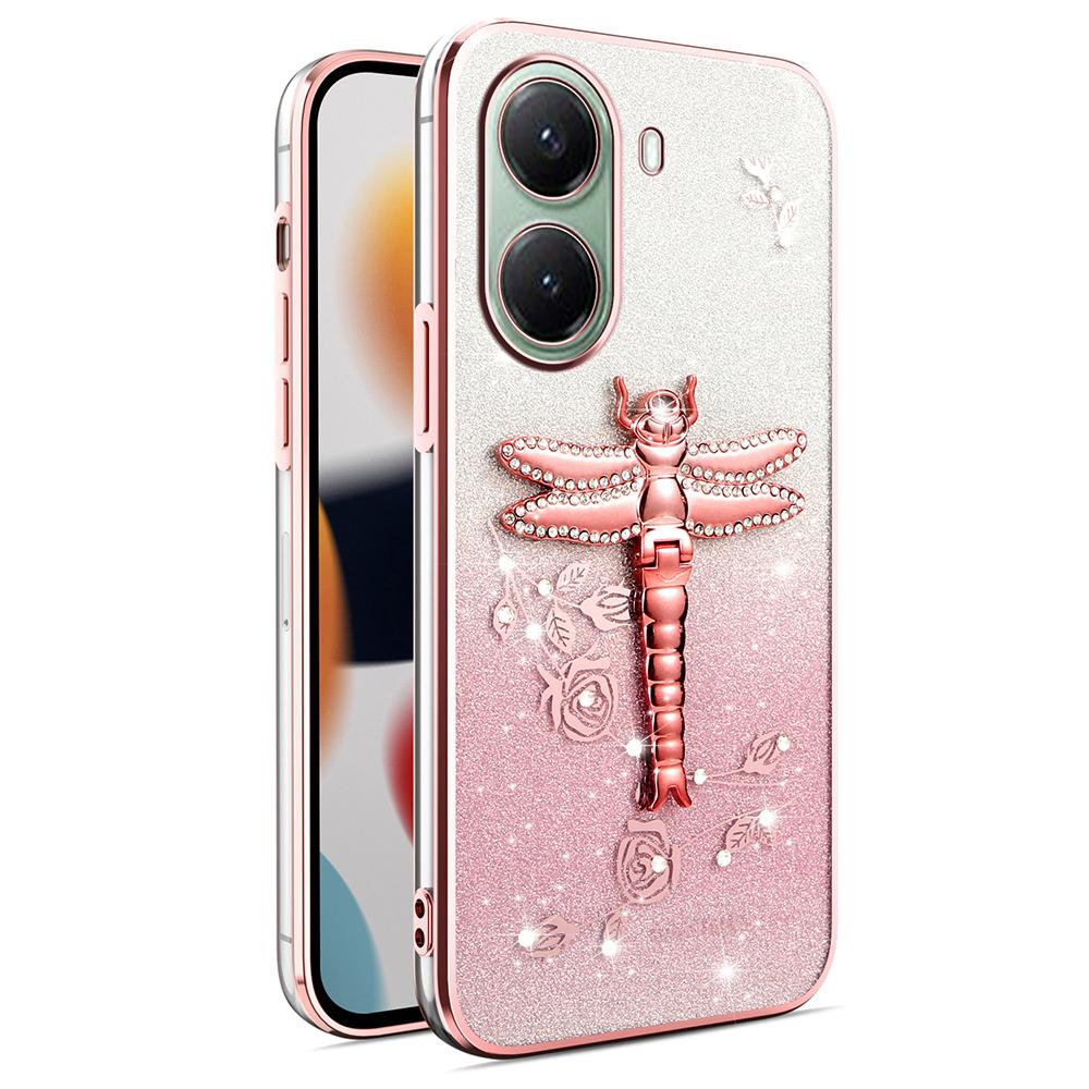 

KADEM For Xiaomi Poco X7 Pro 5G Case Dragonfly Kickstand TPU Flowers Glitter Phone Cover Pink