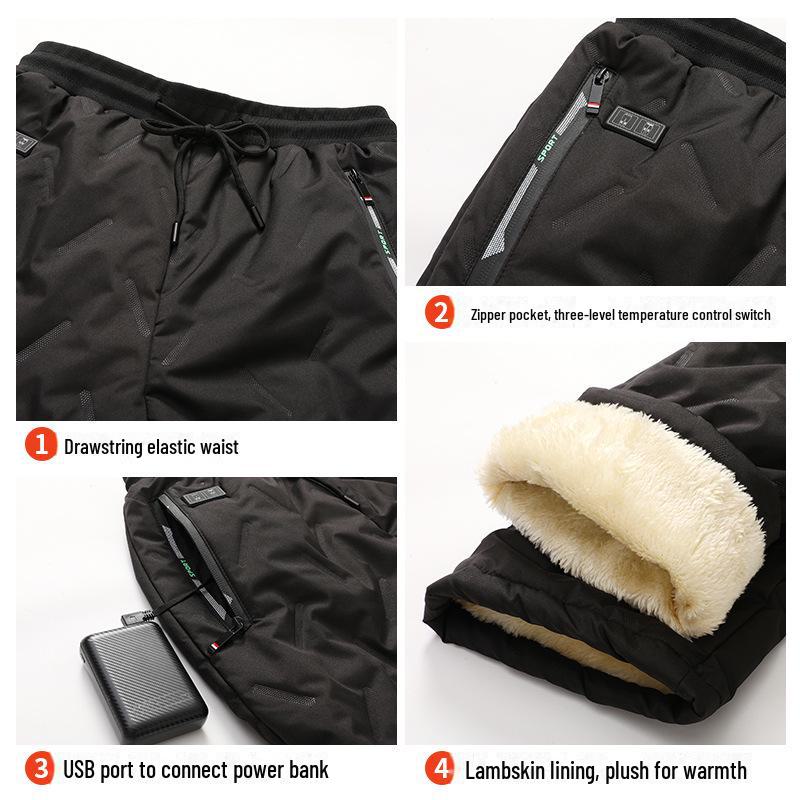 Unisex Electric Heating Pants - Plush Lined, Thick, Cold-Proof, Casual, with Cross-Border Charging.