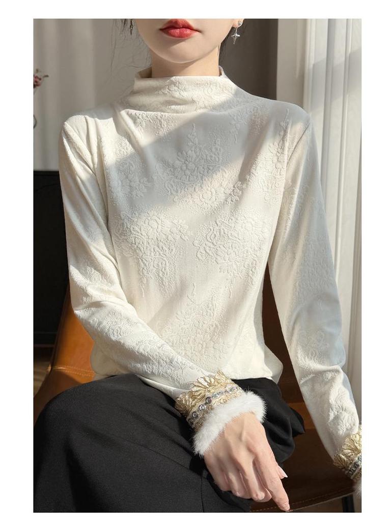 Women's Autumn Thickened Long Sleeve High Collar Shirt – Chinese National Style