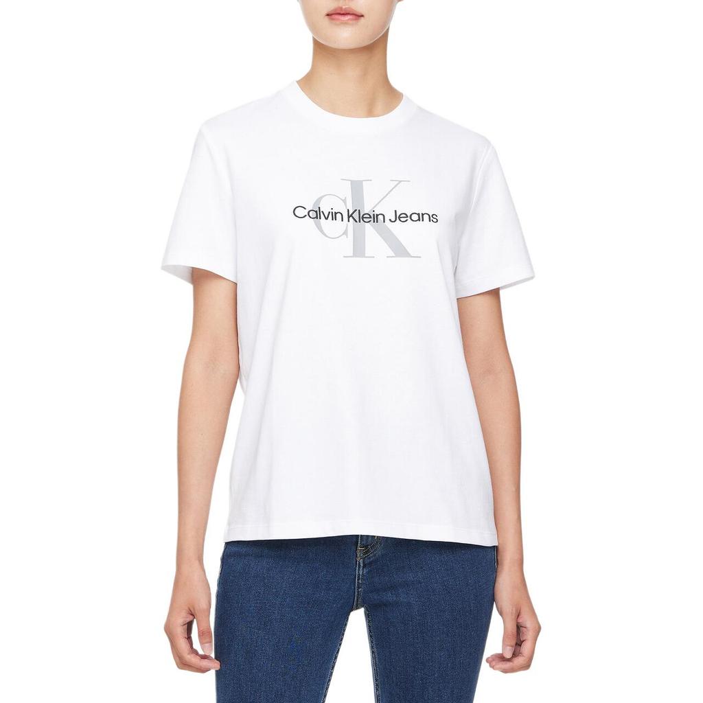 Calvin Klein Jeans Simple Letter Print Round Neck Short Sleeve T-Shirt Women Tops White 40WL259-YAA