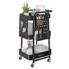 SONGMICS 3-Tier Storage Cart, Rolling Utility Cart, Metal Mesh Shelves, 2 Removable Pegboards, 2 Hanging Holders, 4 Hooks