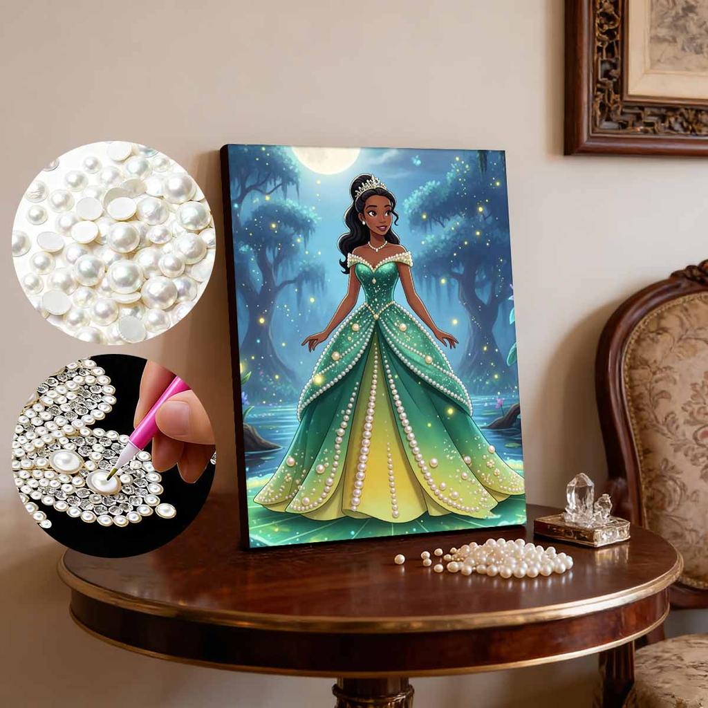 Disney Pearl Painting Princess Tiana Green Gold Gradient Skirt Creative 5D Exquisite Landscape Sparkling Craft Home Wall Decor DIY Handmade Gift