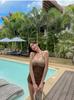 Contrast V-Neck Halterneck Jumpsuit & Slimming Two-Piece Swimsuit Set