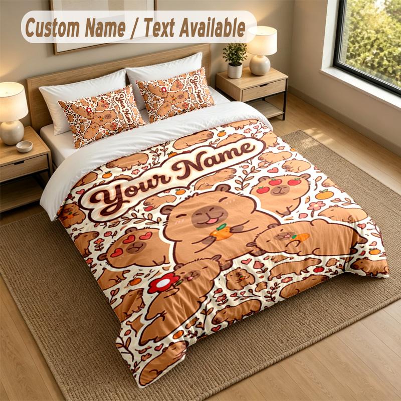 Bear Panda Theme Personalized 3Pcs Bedding Set Custom Text & Name 1 Sheet 2 Pillowcases Household Bedding 1pc