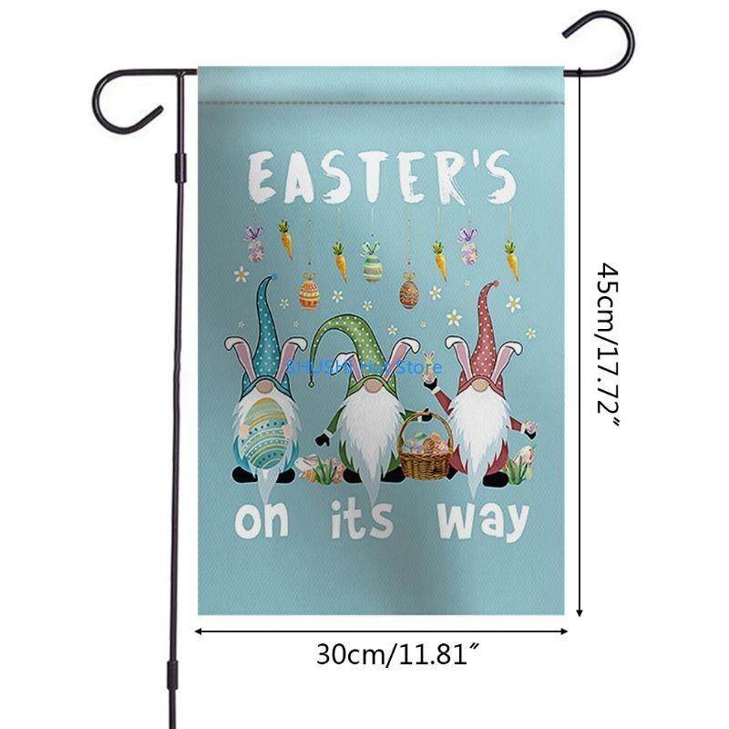 Home Garden Flag Colorful Cartoon Rabbit Gnomes Print Easter Non-Woven Yard for Banner Backdrop Party Deco D57B