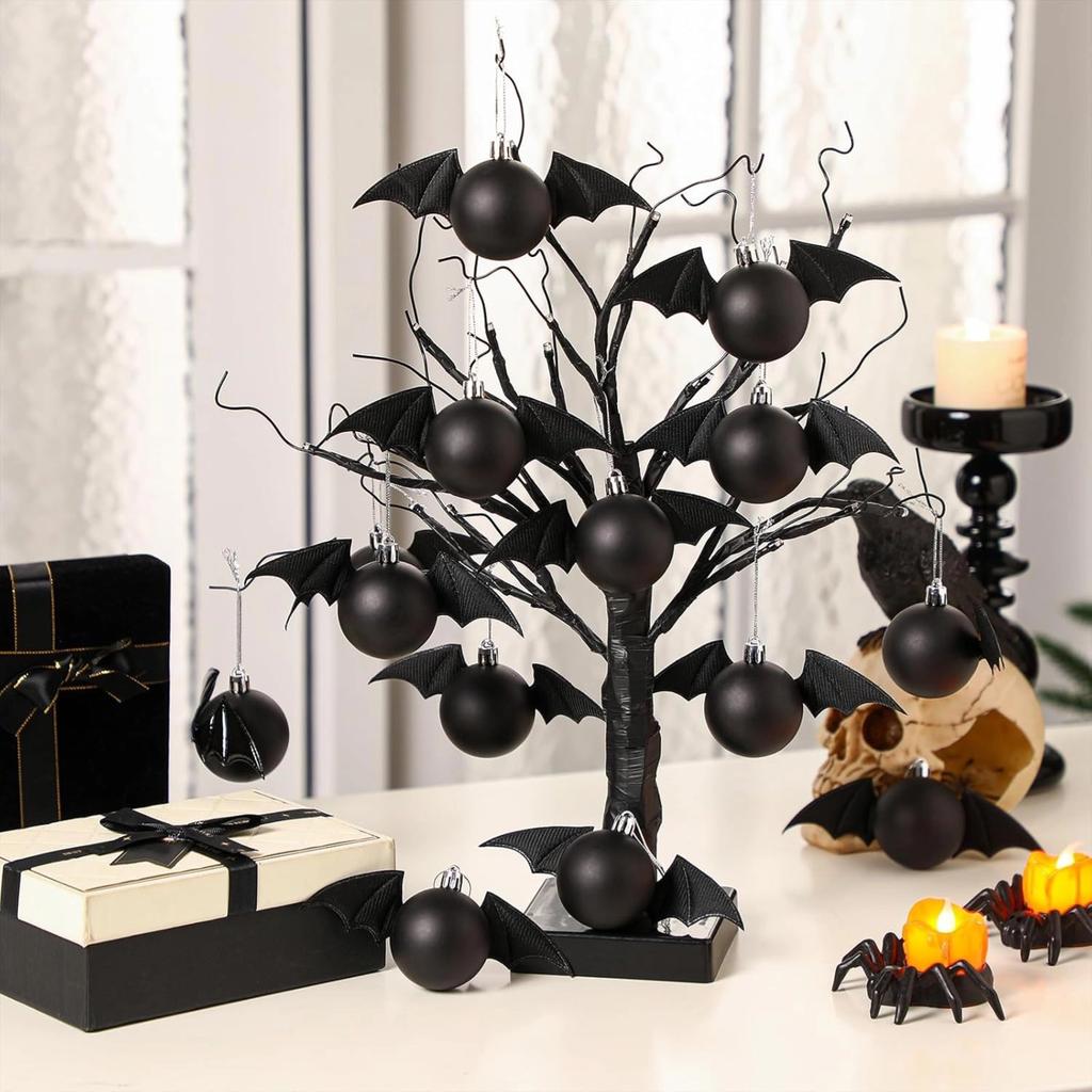 Halloween Geist Fledermaus Weihnachtsbaumschmuck Kugeln, Galvanisierte Mattfarbe Kugeln, Weihnachtsbaum Hängedekorationen, Party Set