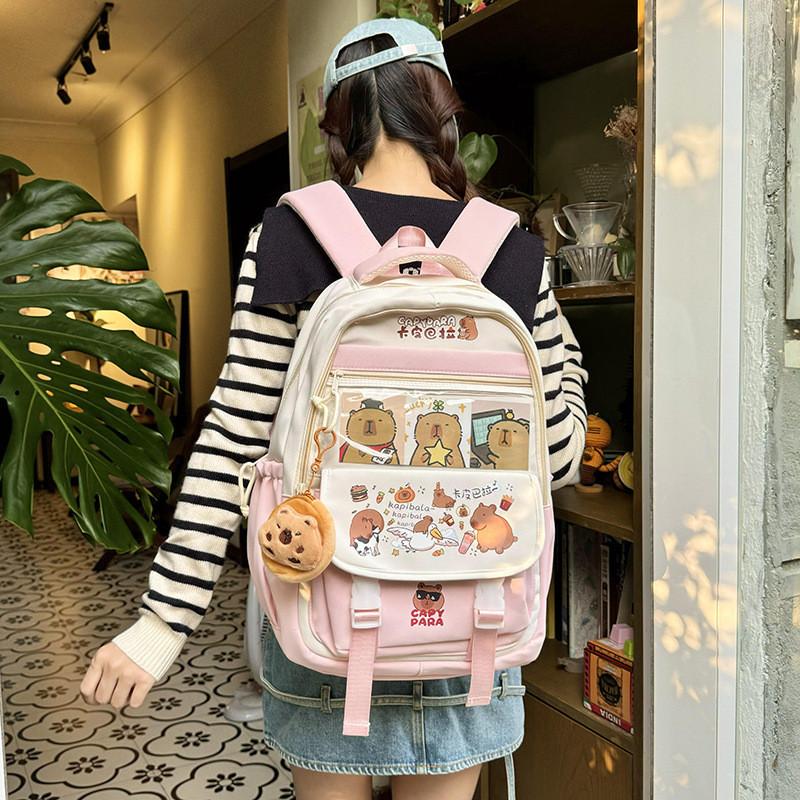 Large Cartoon Capybara Capacity  Backpack  Animal Print Girl Student Schoolbag