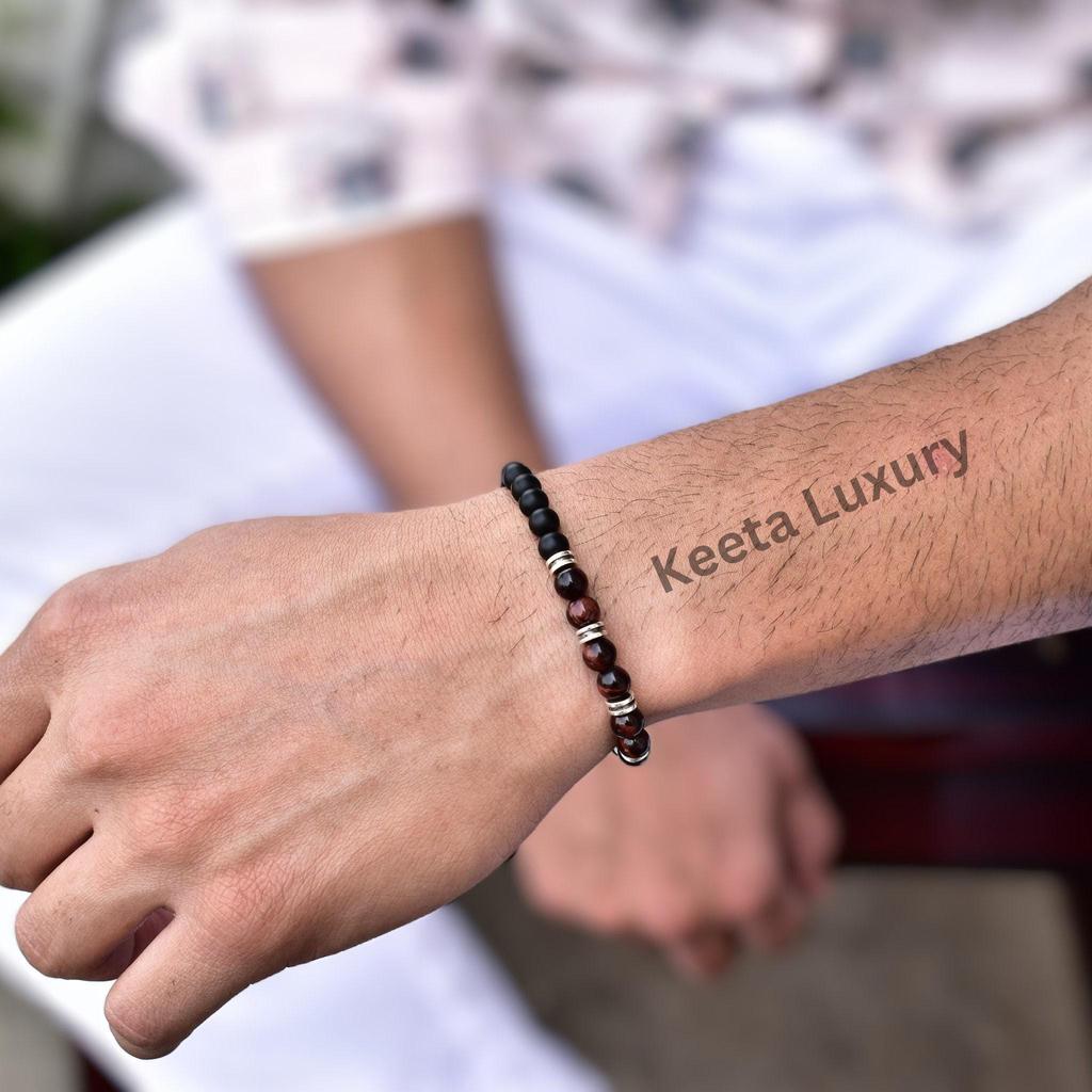 Genuine Red tiger's eye and matte onyx beaded bracelet Stretchable beaded bracelet for men Two gemstones jewelry for him gift for him