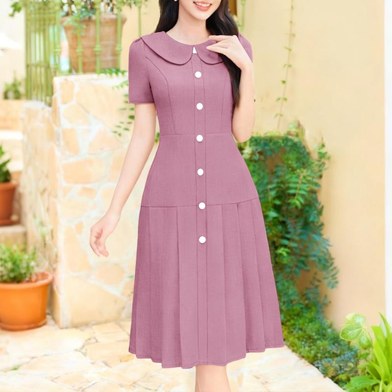 ZANZEA Women Summer Doll Collar Short Sleeve Casual Dress
