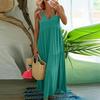 Women Summer Fashion Loose Swing Dress Long V Neck Sleeveless Solid Color Large Size