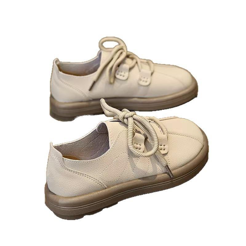 College Style Flat-soled Small Leather Shoes Women's Lace-up Versatile Big Head Round Head Single Shoes Autumn New Student Casual Shoes