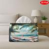 1pc Tissue Box, 2D Flat, Digital Art of a Tropical Beach with Palm Trees. Living Room, Bedroom, Bathroom, Car Holiday Decor, Vintage Tissue Box Access