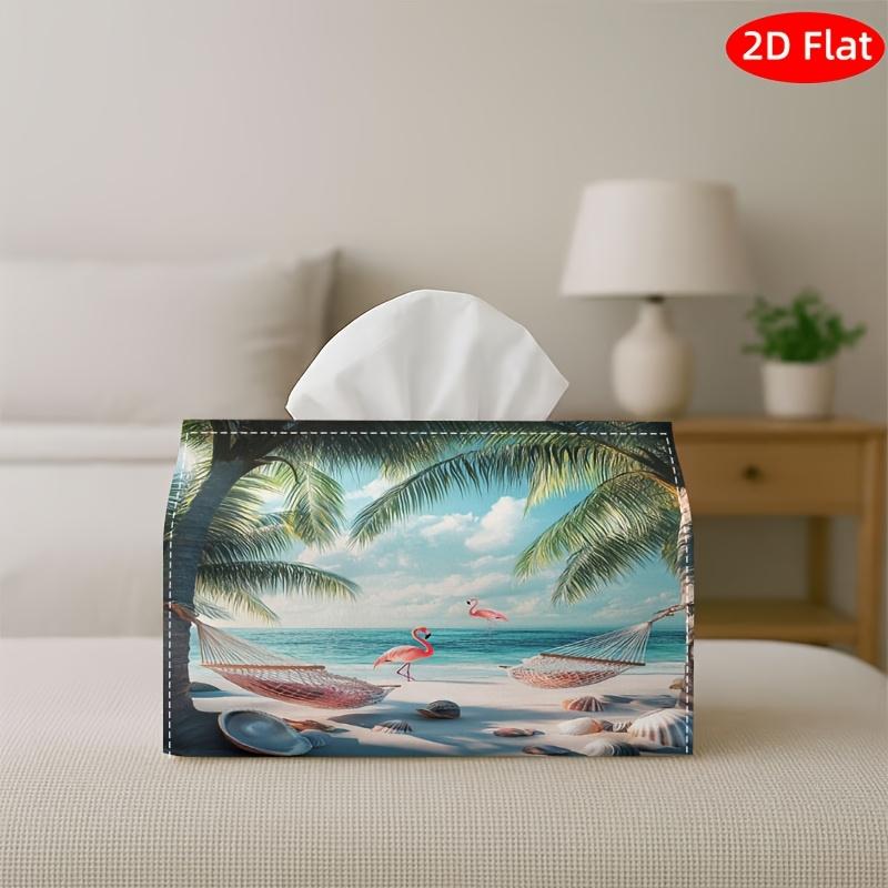 1pc Tissue Box, 2D Flat, Digital Art of a Tropical Beach with Palm Trees. Living Room, Bedroom, Bathroom, Car Holiday Decor, Vintage Tissue Box Access